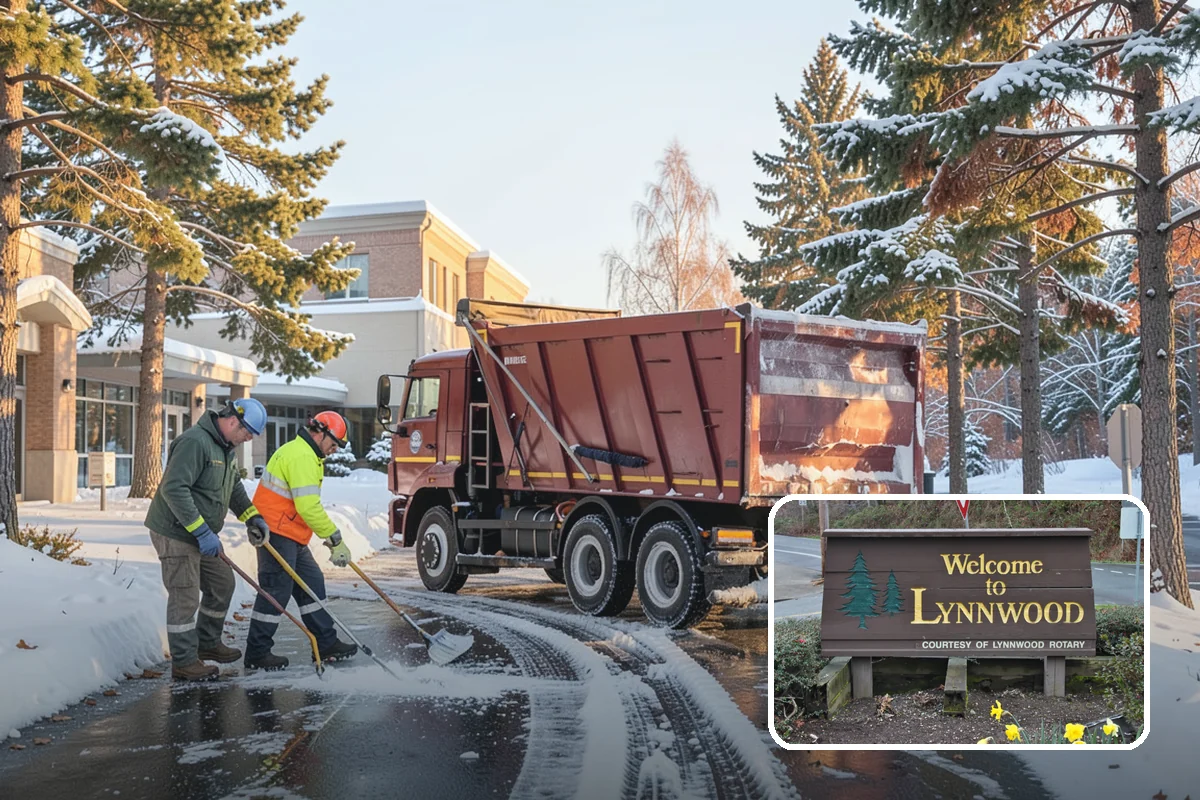 Office Building Sidewalk Clearing in Lynnwood, Snohomish County, WA - Clear, dry entrances greet employees and clients each morning