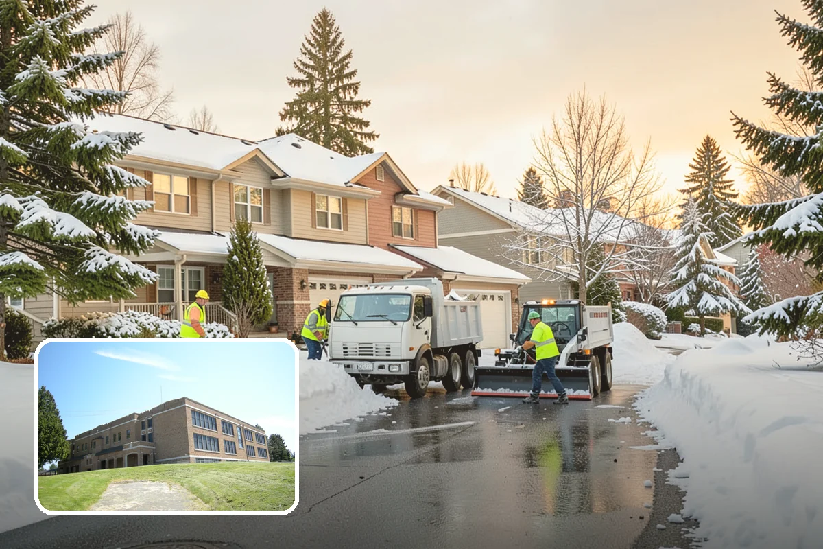 Office Building Sidewalk Clearing in Maple Valley, King County, WA - Clear, dry entrances greet employees and clients each morning