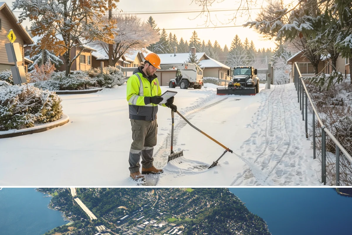 Office Building Sidewalk Clearing in Mercer Island, King County, WA - Office demand peaks from December through February, with the most critical events being pre-dawn freezing fog and drizzle that...