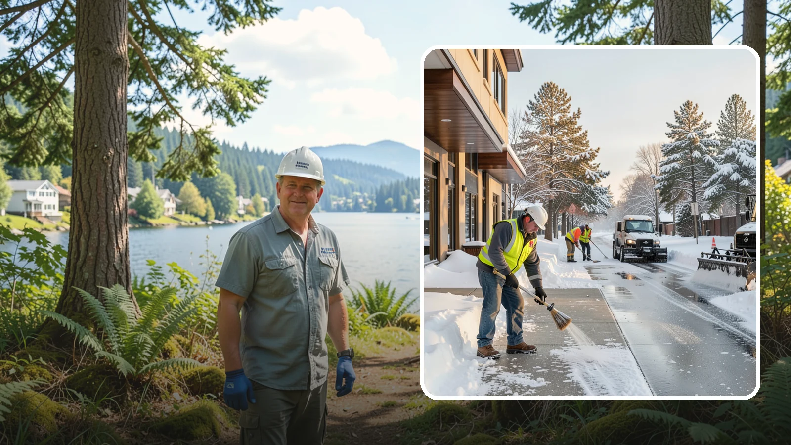 Office Building Sidewalk Clearing in Milton, King County, WA - Pre-opening sidewalk clearing for Western Washington office buildings so employees and visitors reach the entrance safely before...