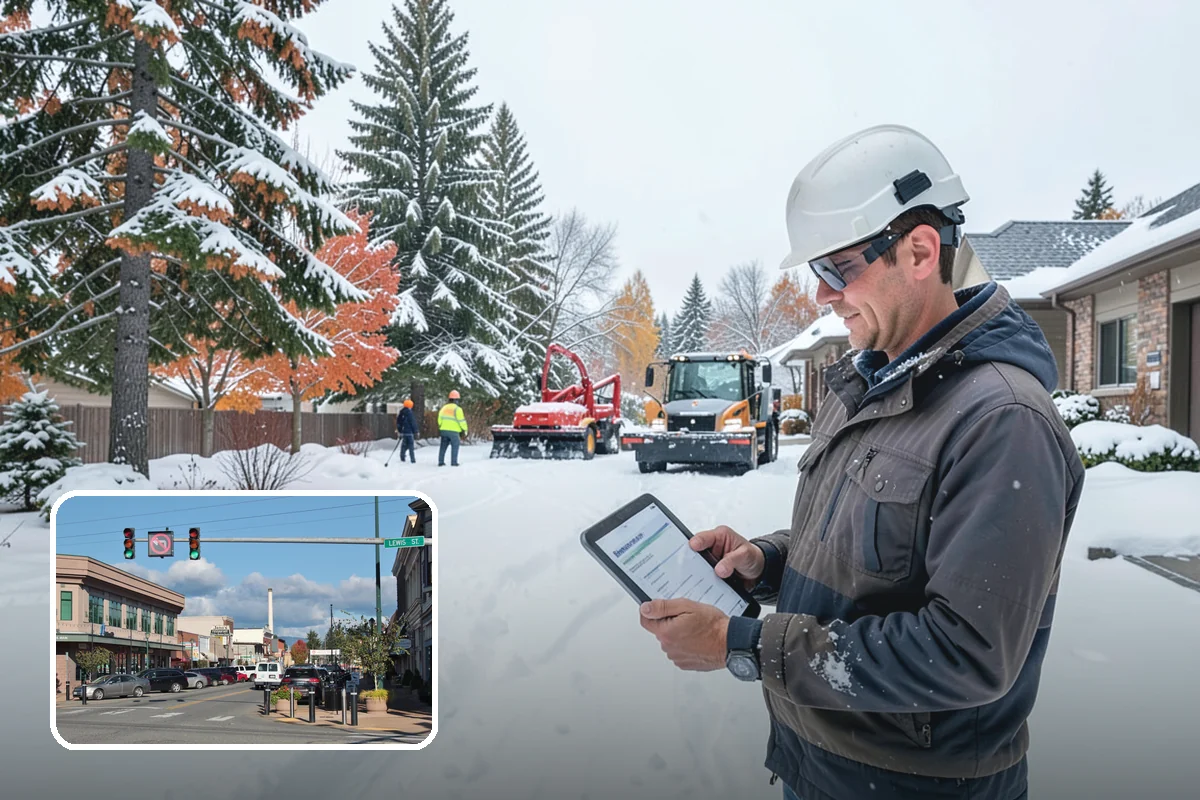 Office Building Sidewalk Clearing in Monroe, Snohomish County, WA - Clear, dry entrances greet employees and clients each morning