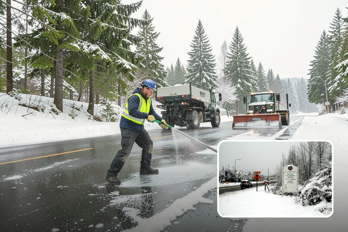 Office Building Sidewalk Clearing in Newcastle, King County, WA - Clear, dry entrances greet employees and clients each morning
