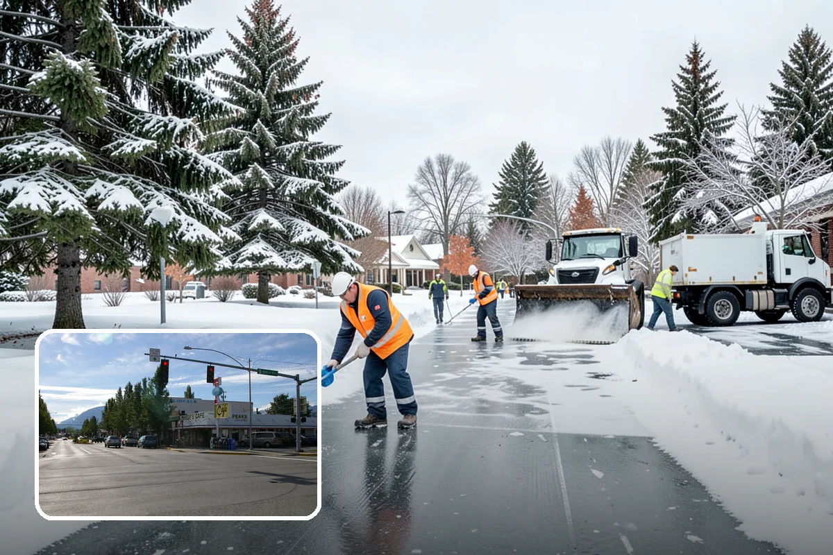 Office Building Sidewalk Clearing in North Bend, King County, WA - Clear, dry entrances greet employees and clients each morning