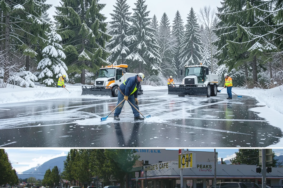 Office Building Sidewalk Clearing in North Bend, King County, WA - Office demand peaks from December through February, with the most critical events being pre-dawn freezing fog and drizzle that...
