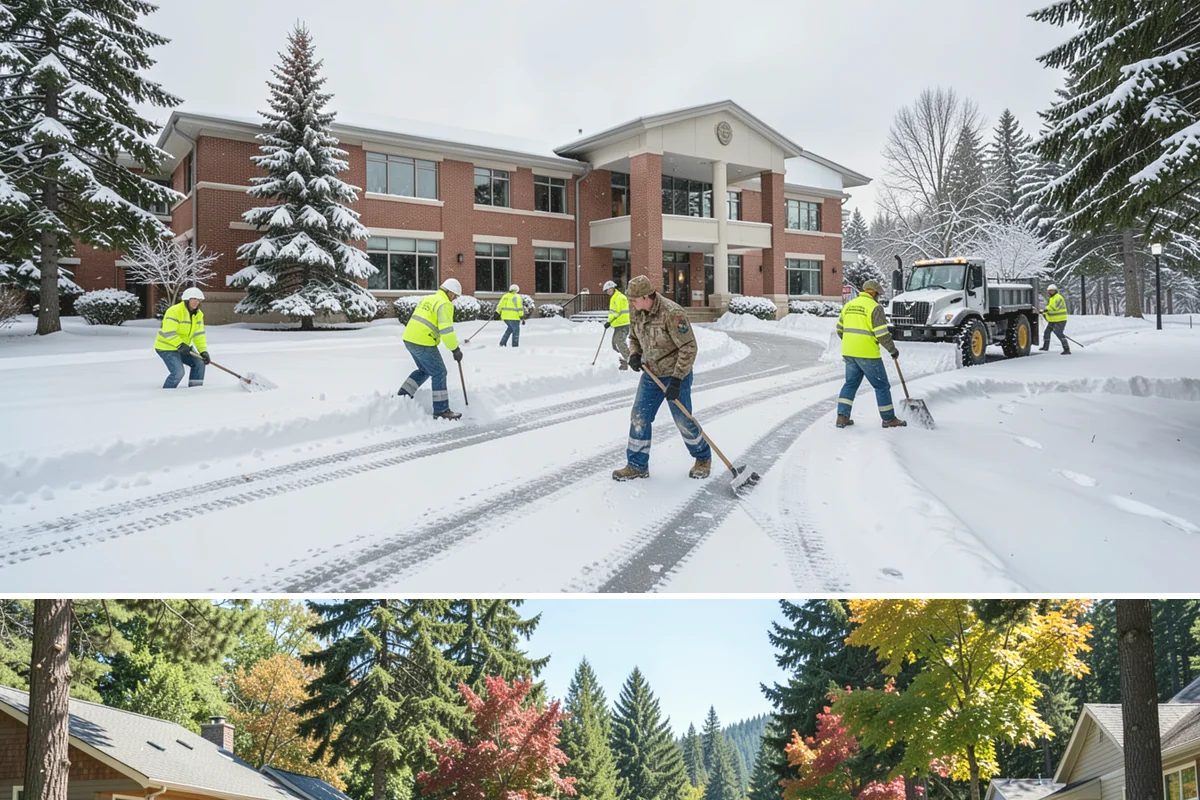 Office Building Sidewalk Clearing in Orting, Pierce County, WA - Office demand peaks from December through February, with the most critical events being pre-dawn freezing fog and drizzle that...