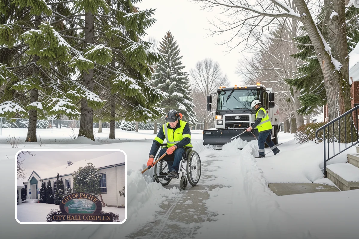Office Building Sidewalk Clearing in Pacific, King County, WA - Clear, dry entrances greet employees and clients each morning