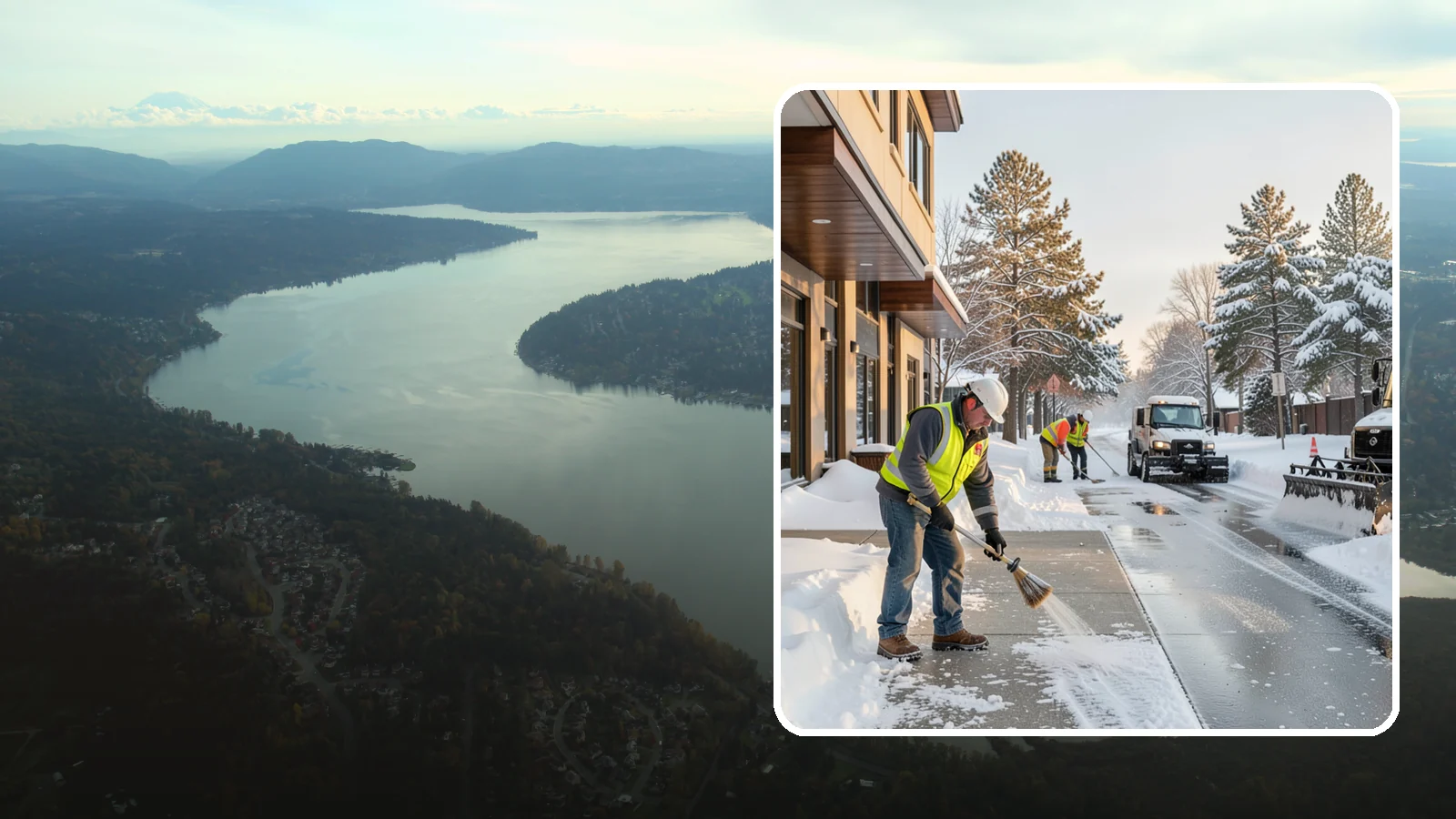Office Building Sidewalk Clearing in Sammamish, King County, WA - Pre-opening sidewalk clearing for Western Washington office buildings so employees and visitors reach the entrance safely before...