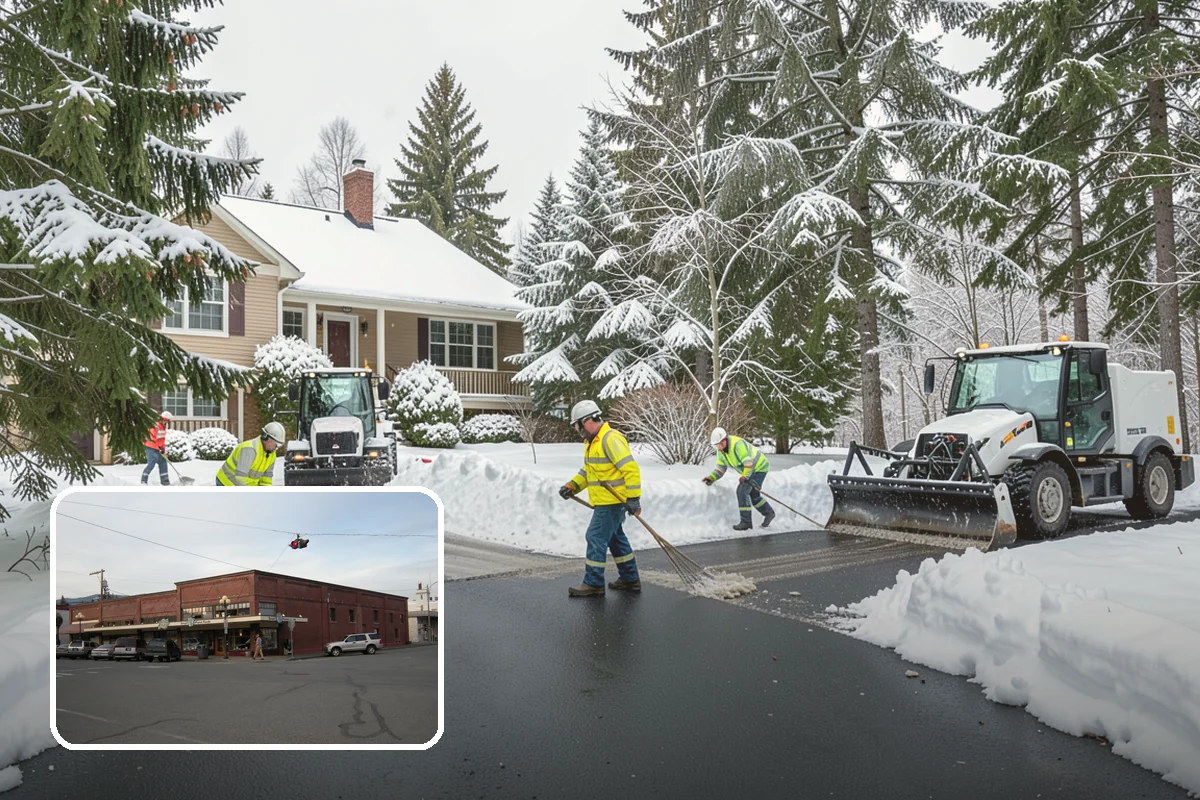 Office Building Sidewalk Clearing in Sedro-Woolley, Skagit County, WA - Clear, dry entrances greet employees and clients each morning