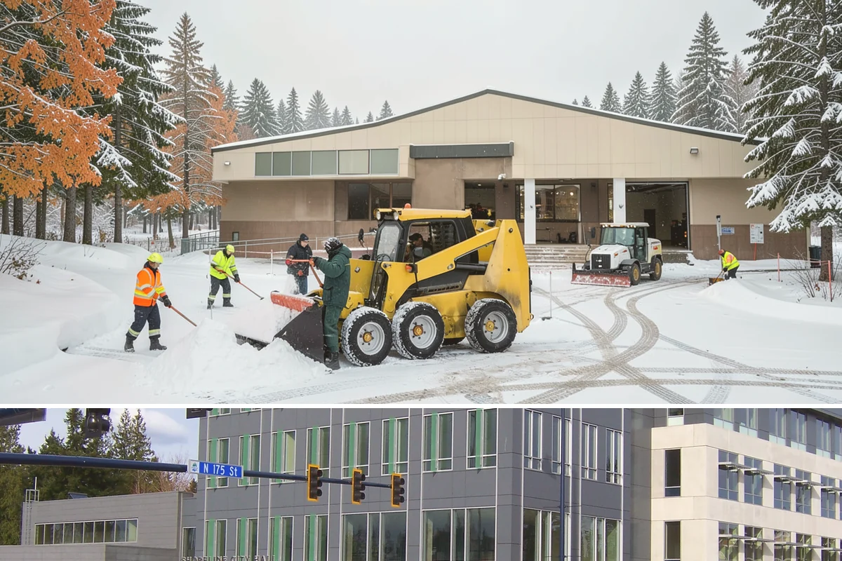 Office Building Sidewalk Clearing in Shoreline, King County, WA - Office demand peaks from December through February, with the most critical events being pre-dawn freezing fog and drizzle that...