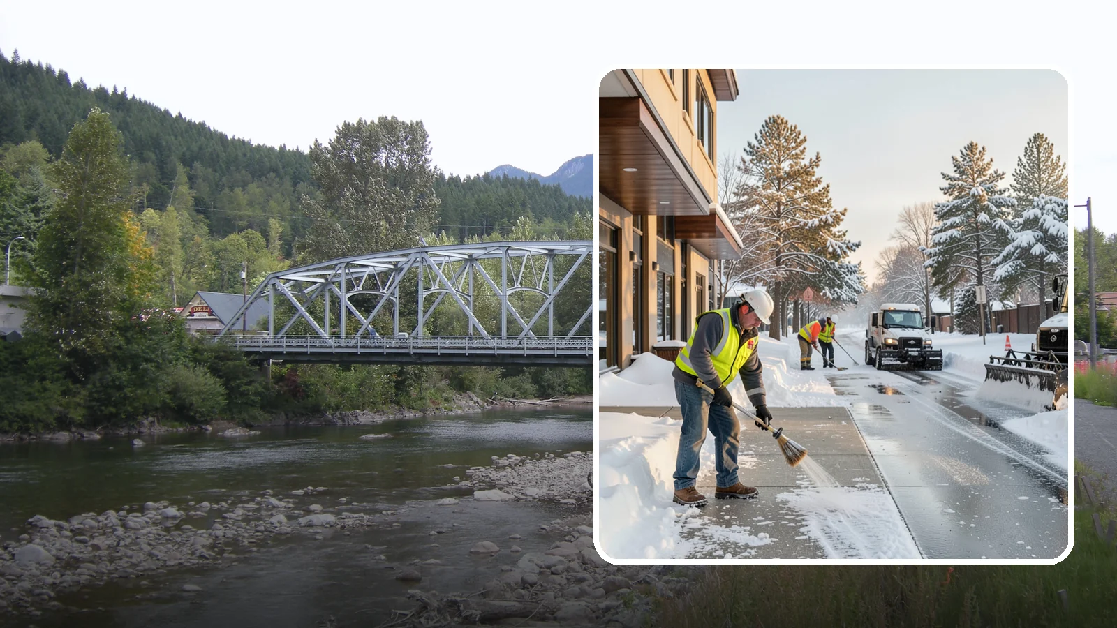 Office Building Sidewalk Clearing in Skykomish, King County, WA - Pre-opening sidewalk clearing for Western Washington office buildings so employees and visitors reach the entrance safely before...