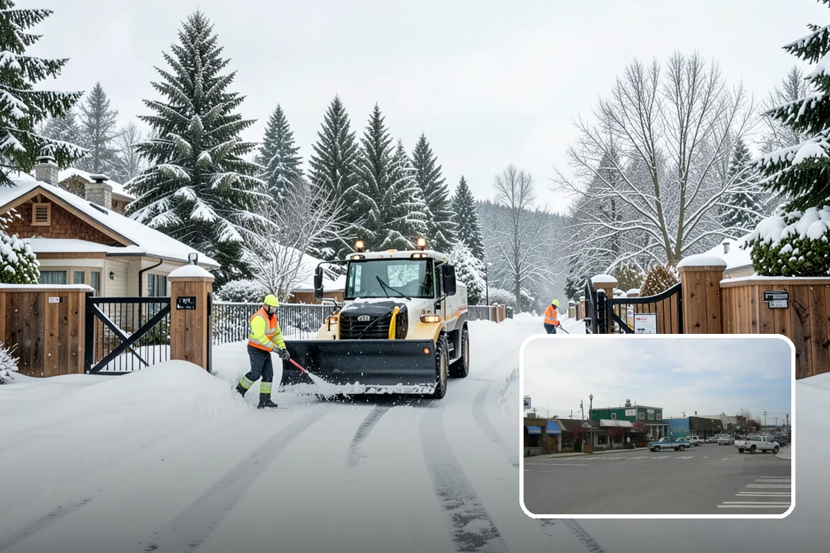 Office Building Sidewalk Clearing in Stanwood, Snohomish County, WA - Clear, dry entrances greet employees and clients each morning