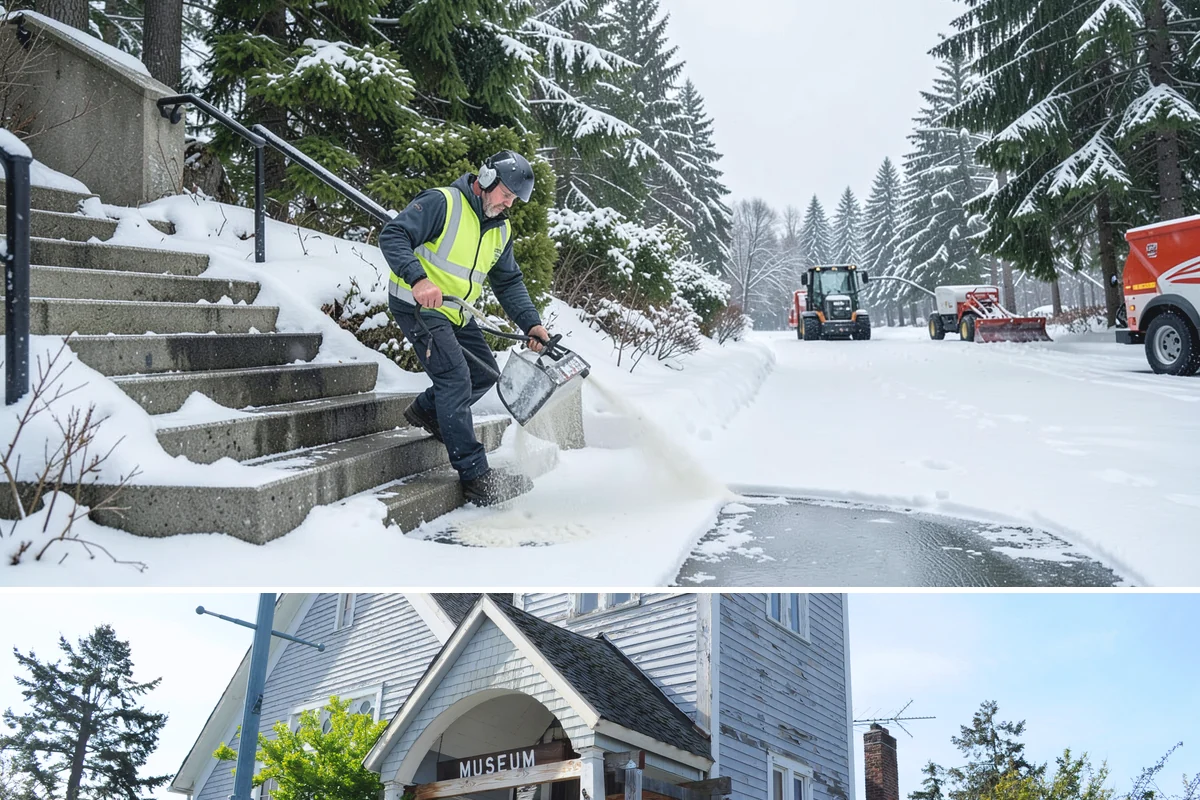 Office Building Sidewalk Clearing in Steilacoom, Pierce County, WA - Office demand peaks from December through February, with the most critical events being pre-dawn freezing fog and drizzle that...
