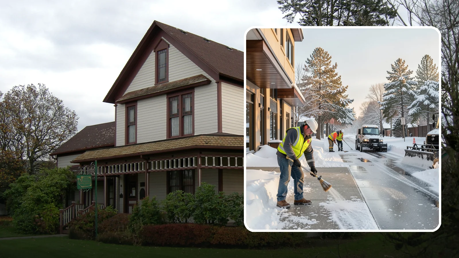 Office Building Sidewalk Clearing in Sumner, Pierce County, WA - Pre-opening sidewalk clearing for Western Washington office buildings so employees and visitors reach the entrance safely before...