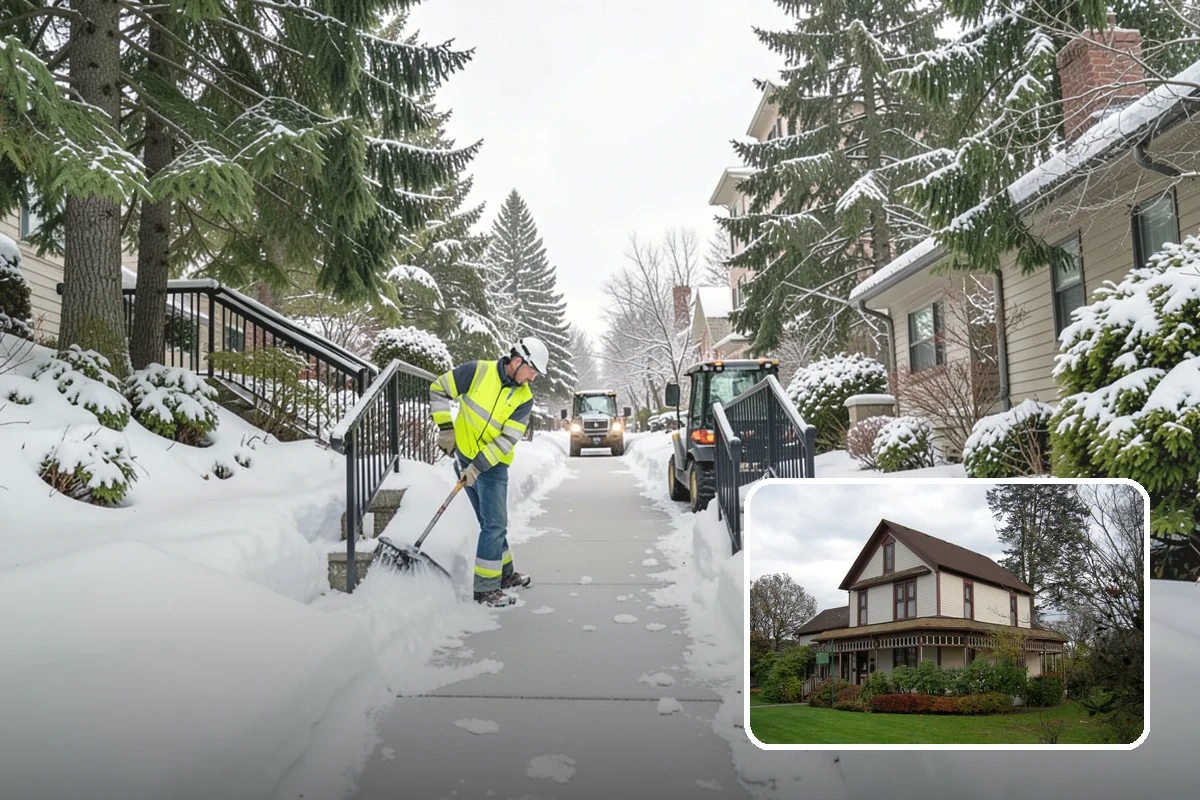 Office Building Sidewalk Clearing in Sumner, Pierce County, WA - Clear, dry entrances greet employees and clients each morning