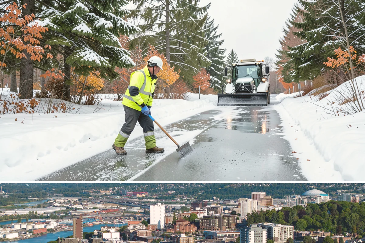 Office Building Sidewalk Clearing in Tacoma, Pierce County, WA - Office demand peaks from December through February, with the most critical events being pre-dawn freezing fog and drizzle that...