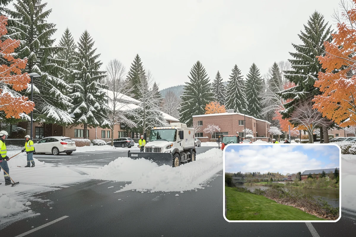 Office Building Sidewalk Clearing in Tukwila, King County, WA - Clear, dry entrances greet employees and clients each morning