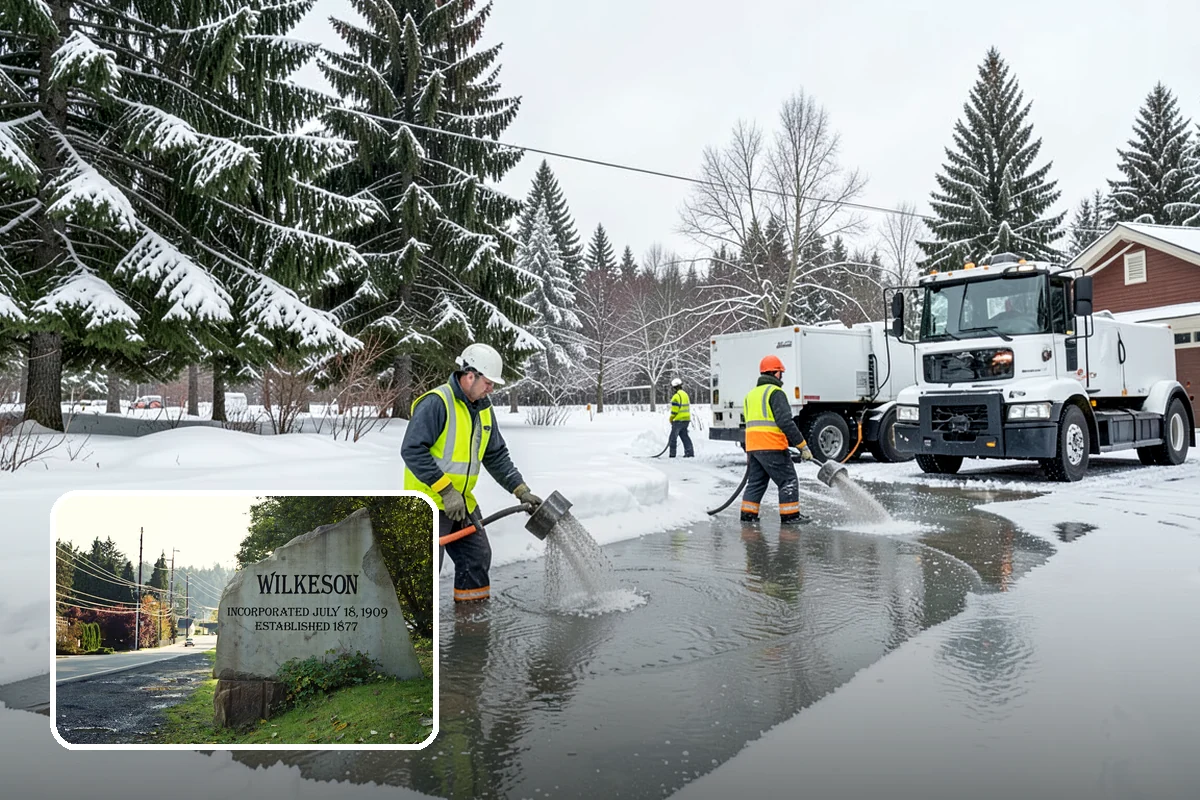 Office Building Sidewalk Clearing in Wilkeson, Pierce County, WA - Clear, dry entrances greet employees and clients each morning