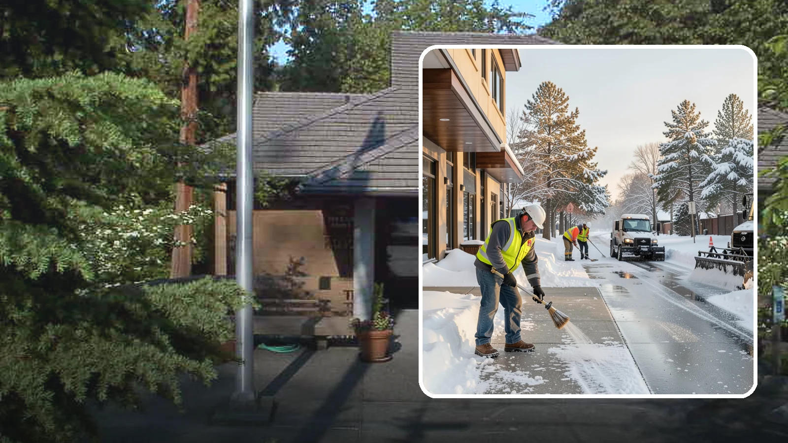Office Building Sidewalk Clearing in Yarrow Point, King County, WA - Pre-opening sidewalk clearing for Western Washington office buildings so employees and visitors reach the entrance safely before...