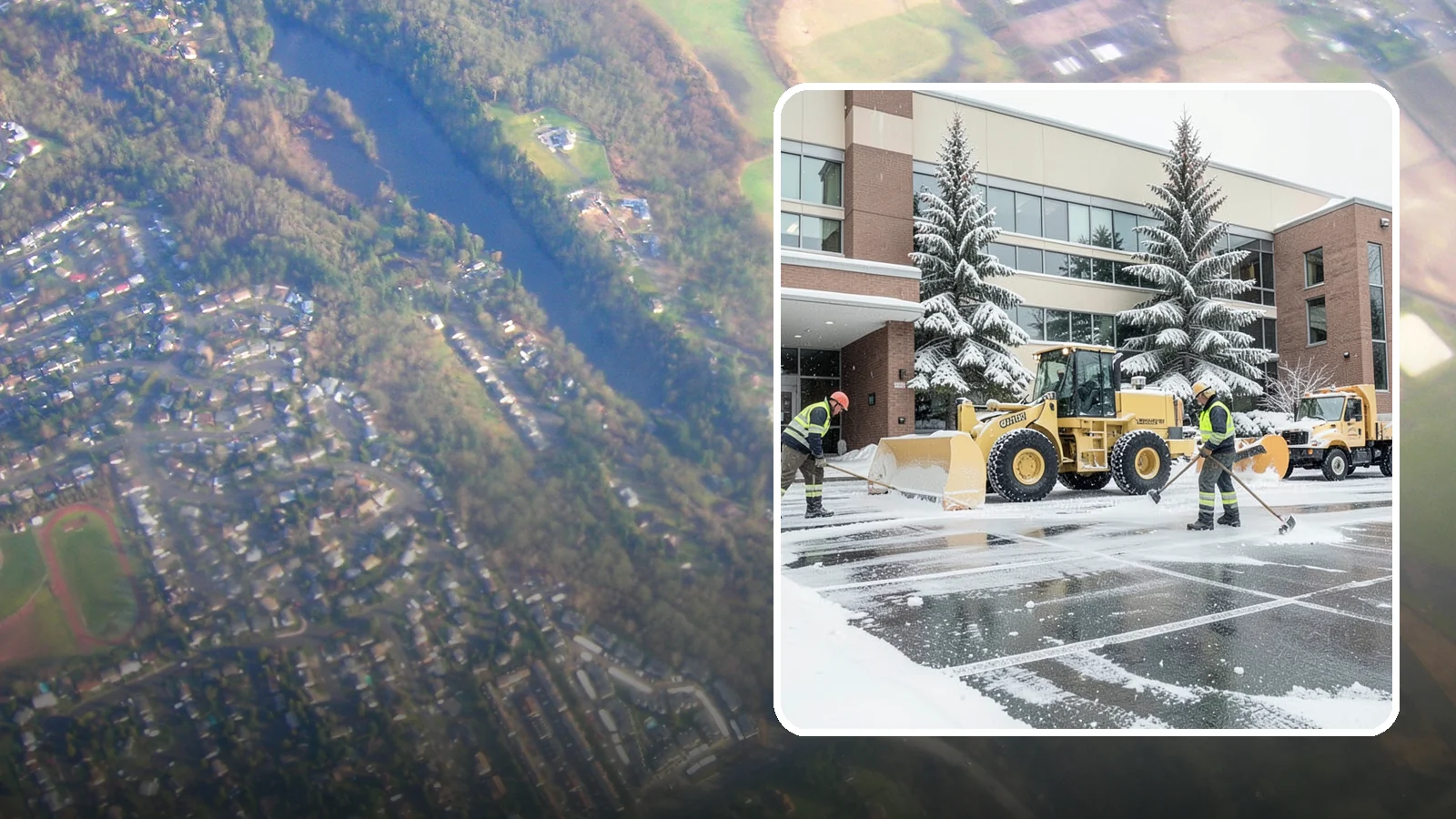 Office Building Snow Plowing in Algona, King County, WA - We plow office building lots and entrances overnight so employees and clients arrive to clear, safe parking at opening.