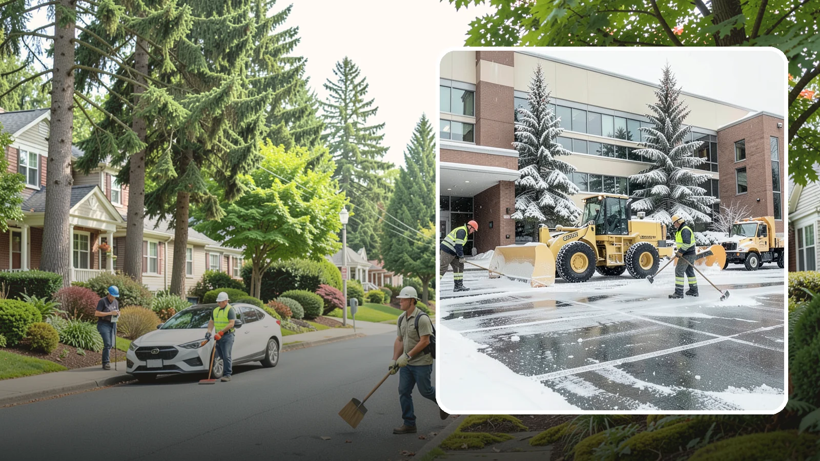 Office Building Snow Plowing in Beaux Arts Village, King County, WA - We plow office building lots and entrances overnight so employees and clients arrive to clear, safe parking at opening.
