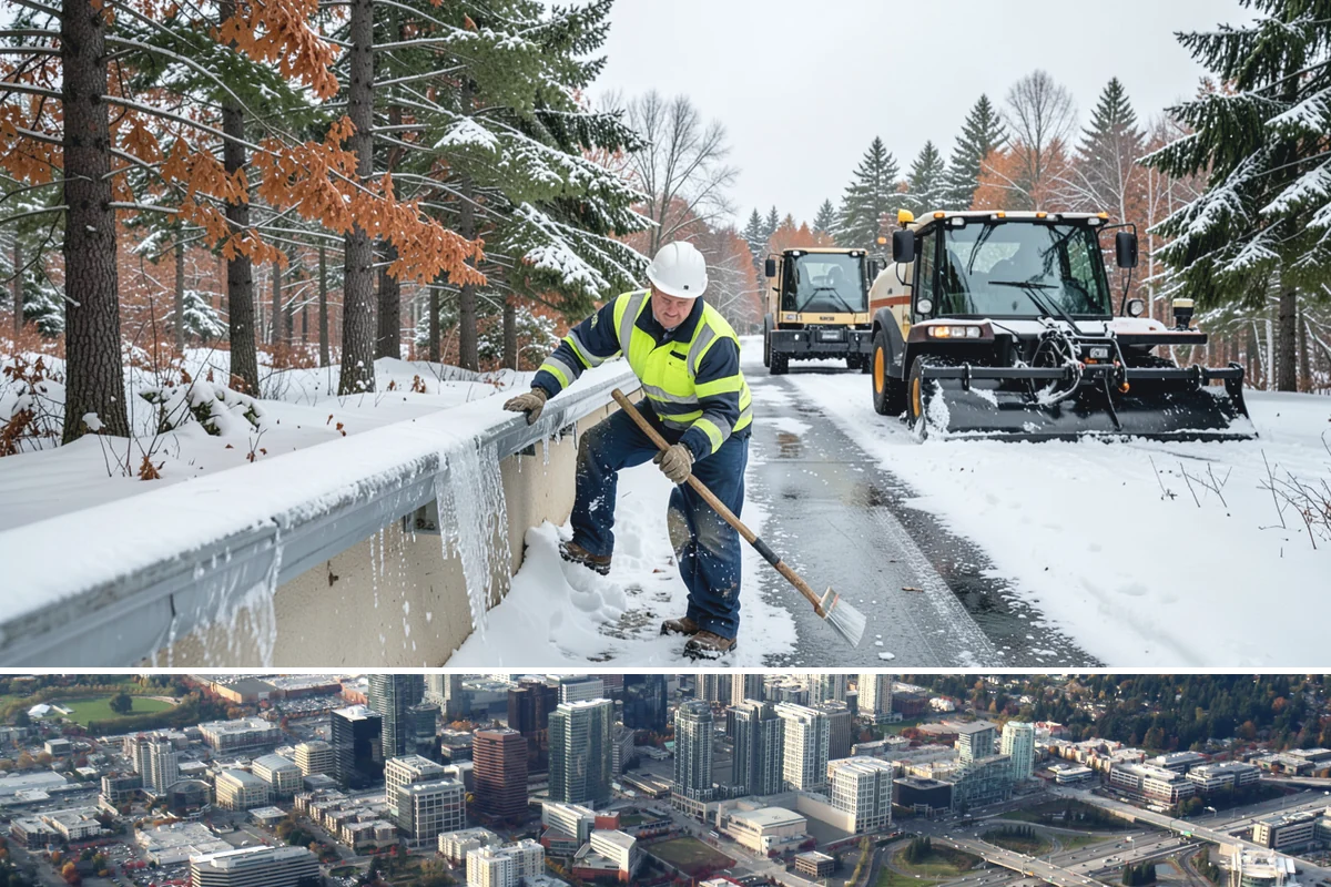 Office Building Snow Plowing in Bellevue, King County, WA - Arrange service before the winter season begins so your building never opens to an un-plowed lot.