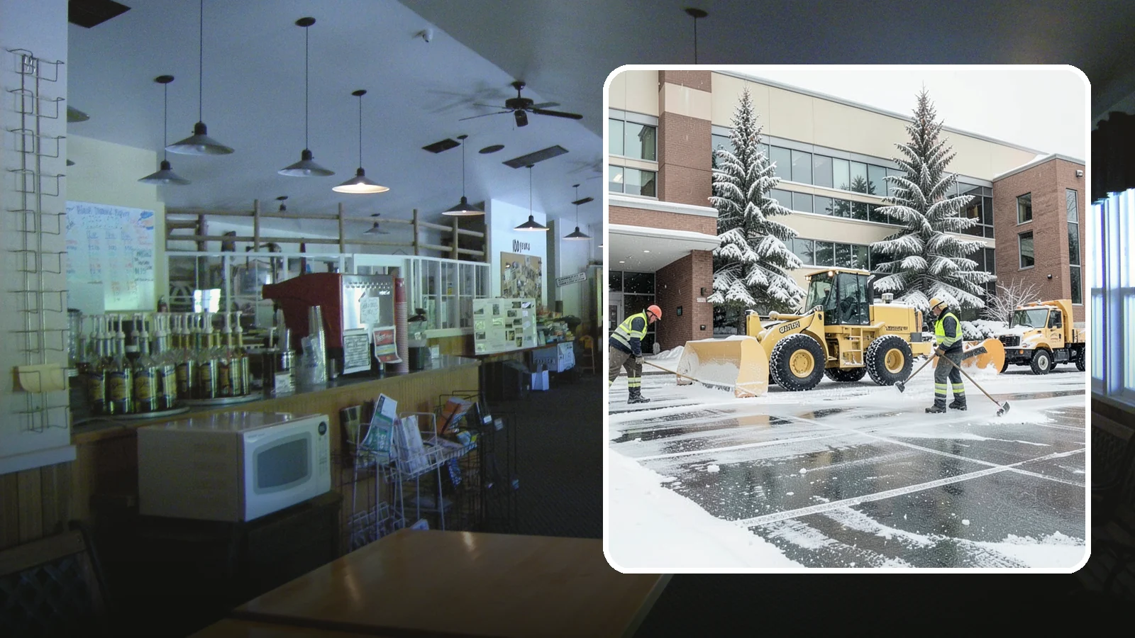 Office Building Snow Plowing in Black Diamond, King County, WA - We plow office building lots and entrances overnight so employees and clients arrive to clear, safe parking at opening.