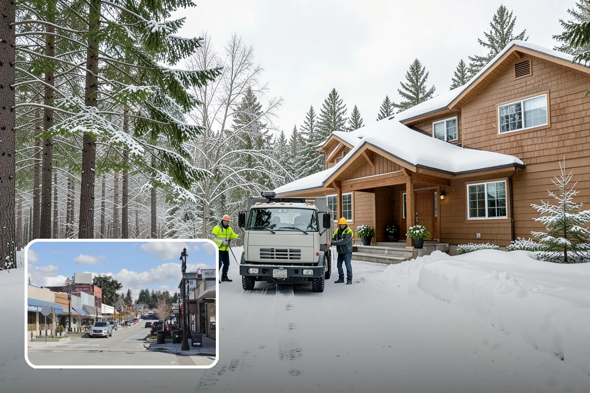 Office Building Snow Plowing in Bothell, King County, WA - Lots and entrances cleared before the morning arrival window