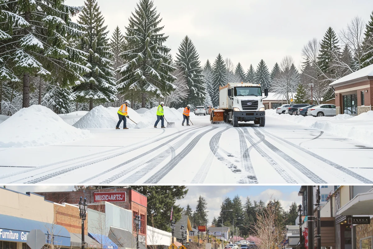 Office Building Snow Plowing in Bothell, King County, WA - Arrange service before the winter season begins so your building never opens to an un-plowed lot.