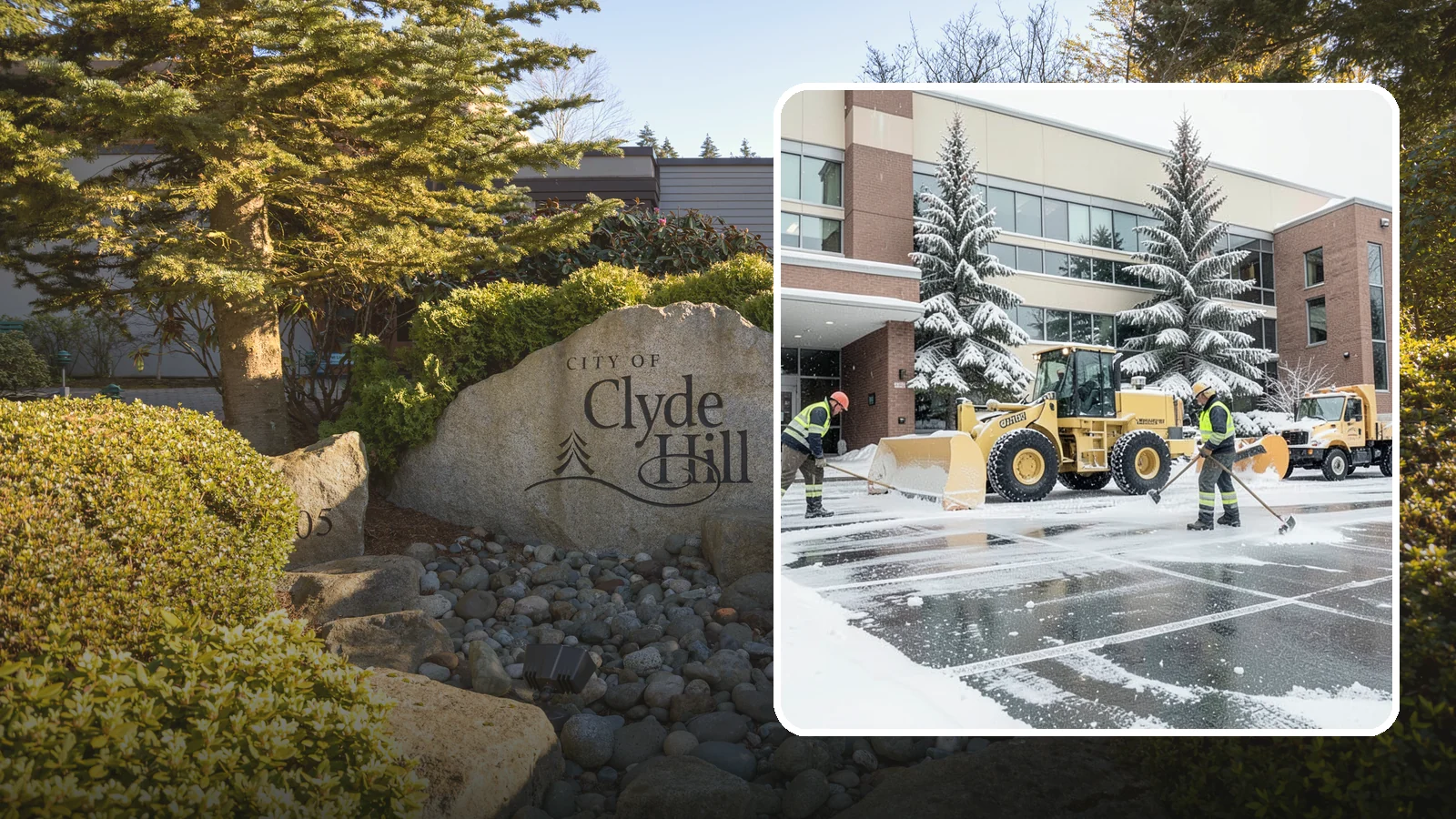 Office Building Snow Plowing in Clyde Hill, King County, WA - We plow office building lots and entrances overnight so employees and clients arrive to clear, safe parking at opening.
