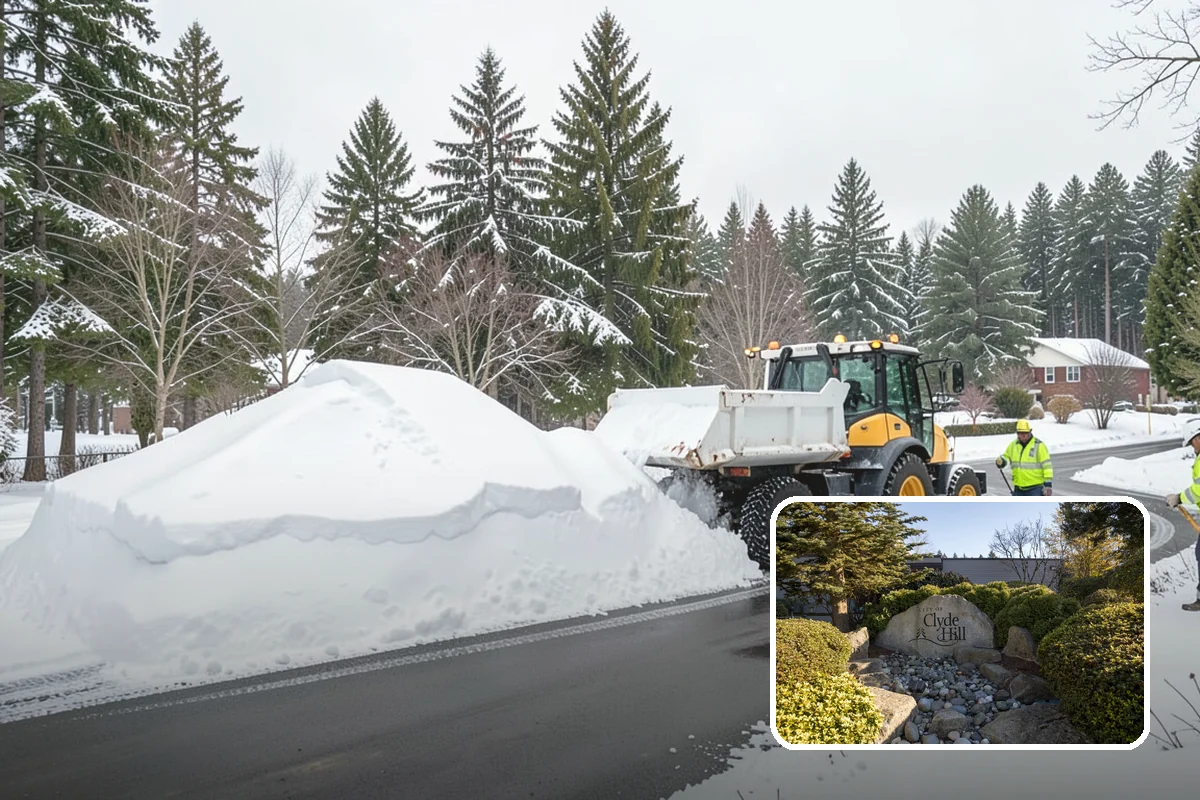 Office Building Snow Plowing in Clyde Hill, King County, WA - Lots and entrances cleared before the morning arrival window