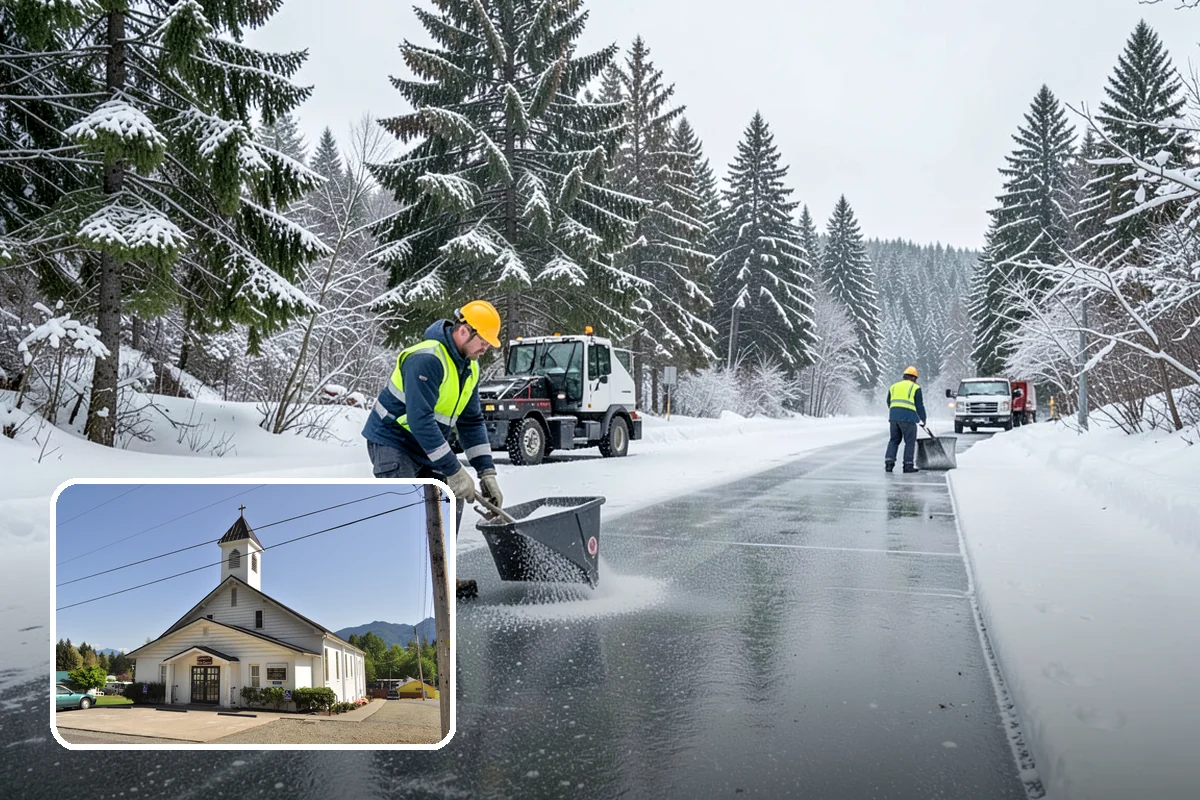 Office Building Snow Plowing in Concrete, Skagit County, WA - Lots and entrances cleared before the morning arrival window