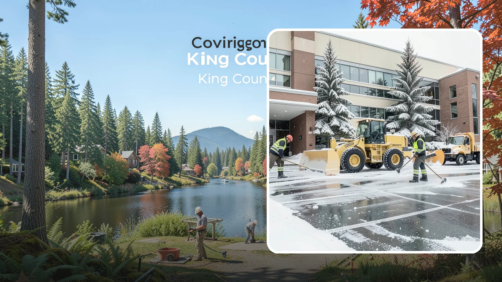 Office Building Snow Plowing in Covington, King County, WA - We plow office building lots and entrances overnight so employees and clients arrive to clear, safe parking at opening.