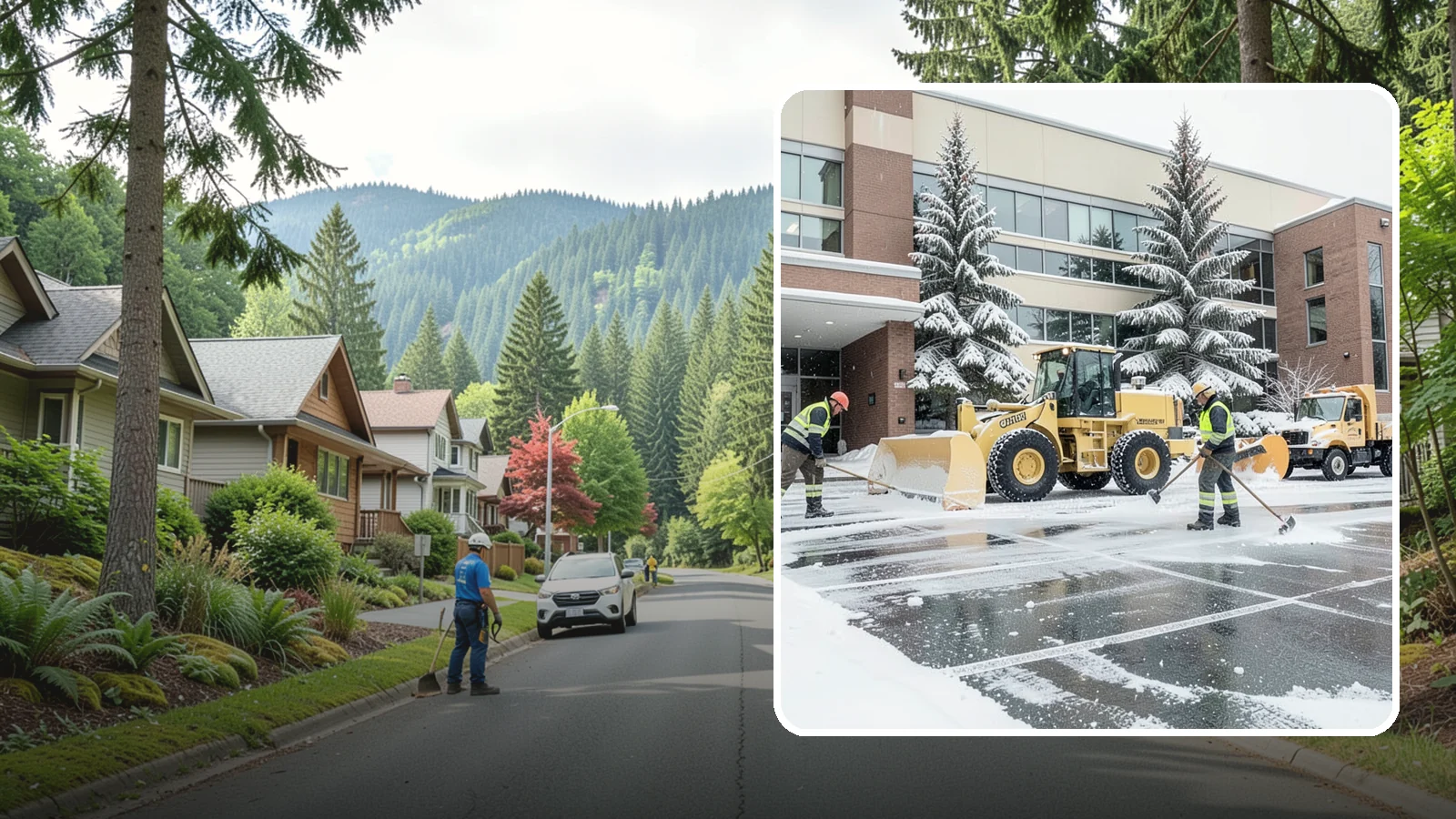 Office Building Snow Plowing in Darrington, Snohomish County, WA - We plow office building lots and entrances overnight so employees and clients arrive to clear, safe parking at opening.