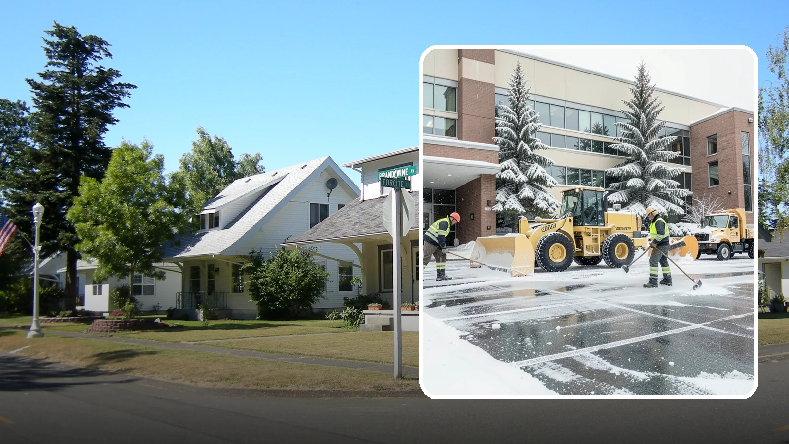 Office Building Snow Plowing in DuPont, Pierce County, WA - We plow office building lots and entrances overnight so employees and clients arrive to clear, safe parking at opening.