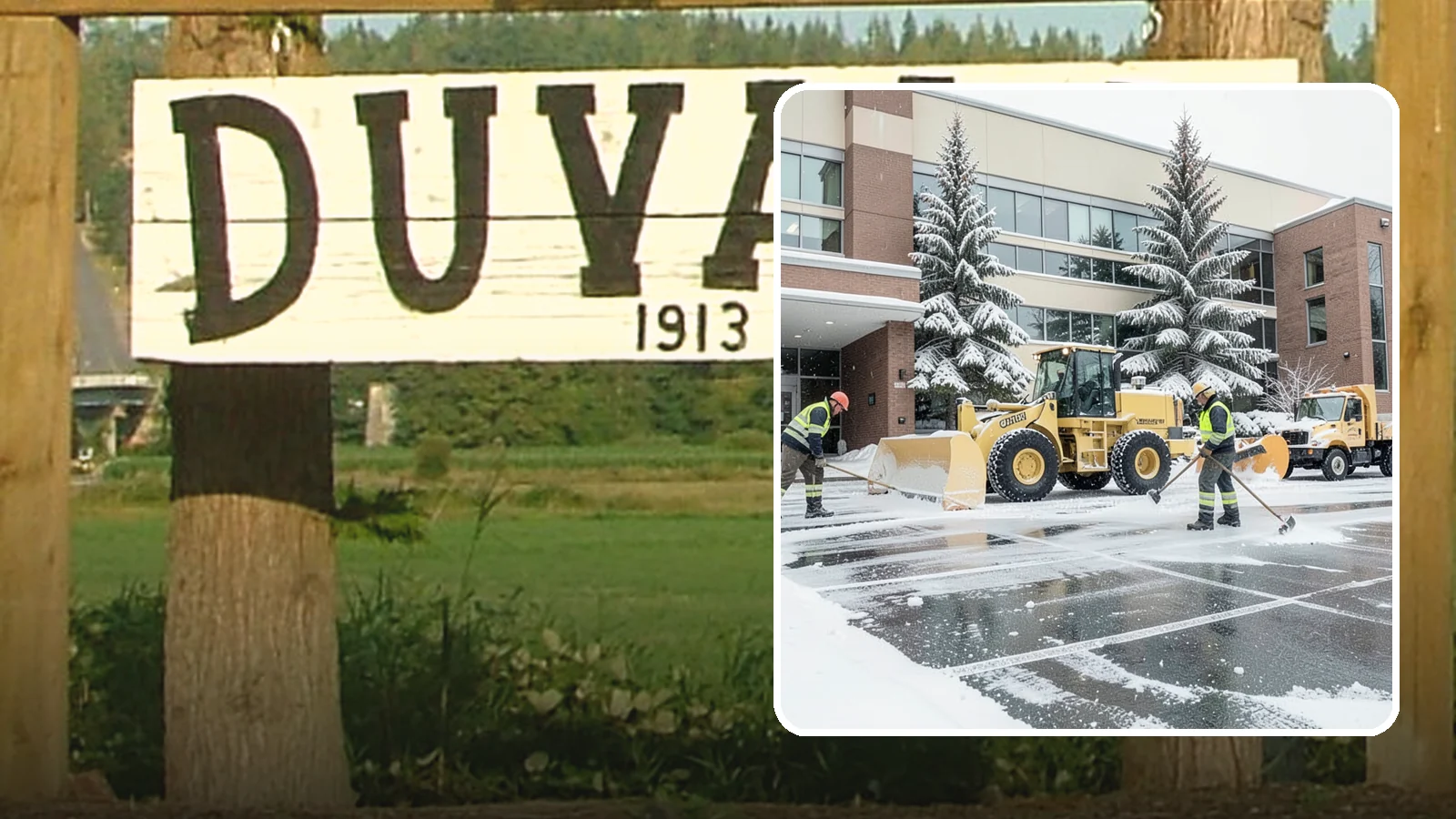 Office Building Snow Plowing in Duvall, King County, WA - We plow office building lots and entrances overnight so employees and clients arrive to clear, safe parking at opening.