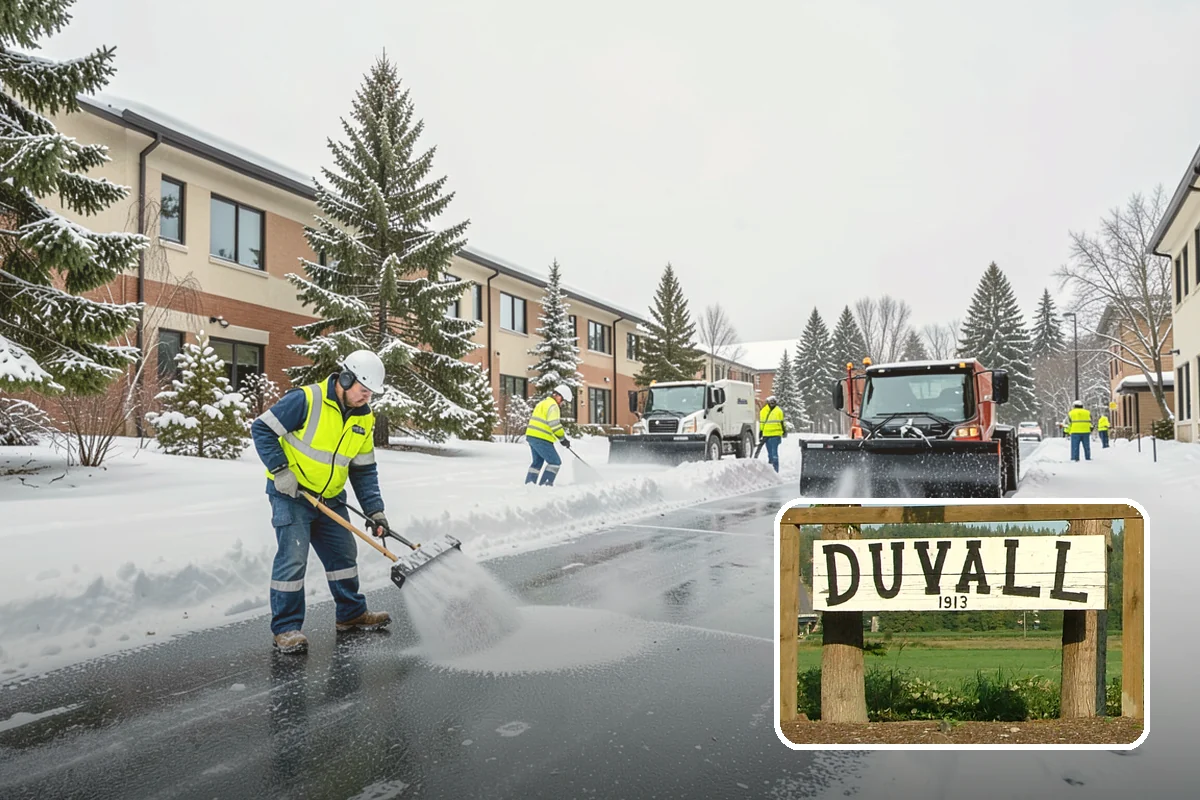 Office Building Snow Plowing in Duvall, King County, WA - Lots and entrances cleared before the morning arrival window