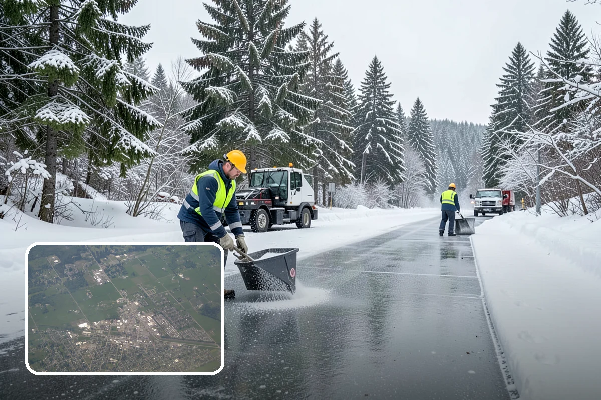 Office Building Snow Plowing in Enumclaw, King County, WA - Lots and entrances cleared before the morning arrival window