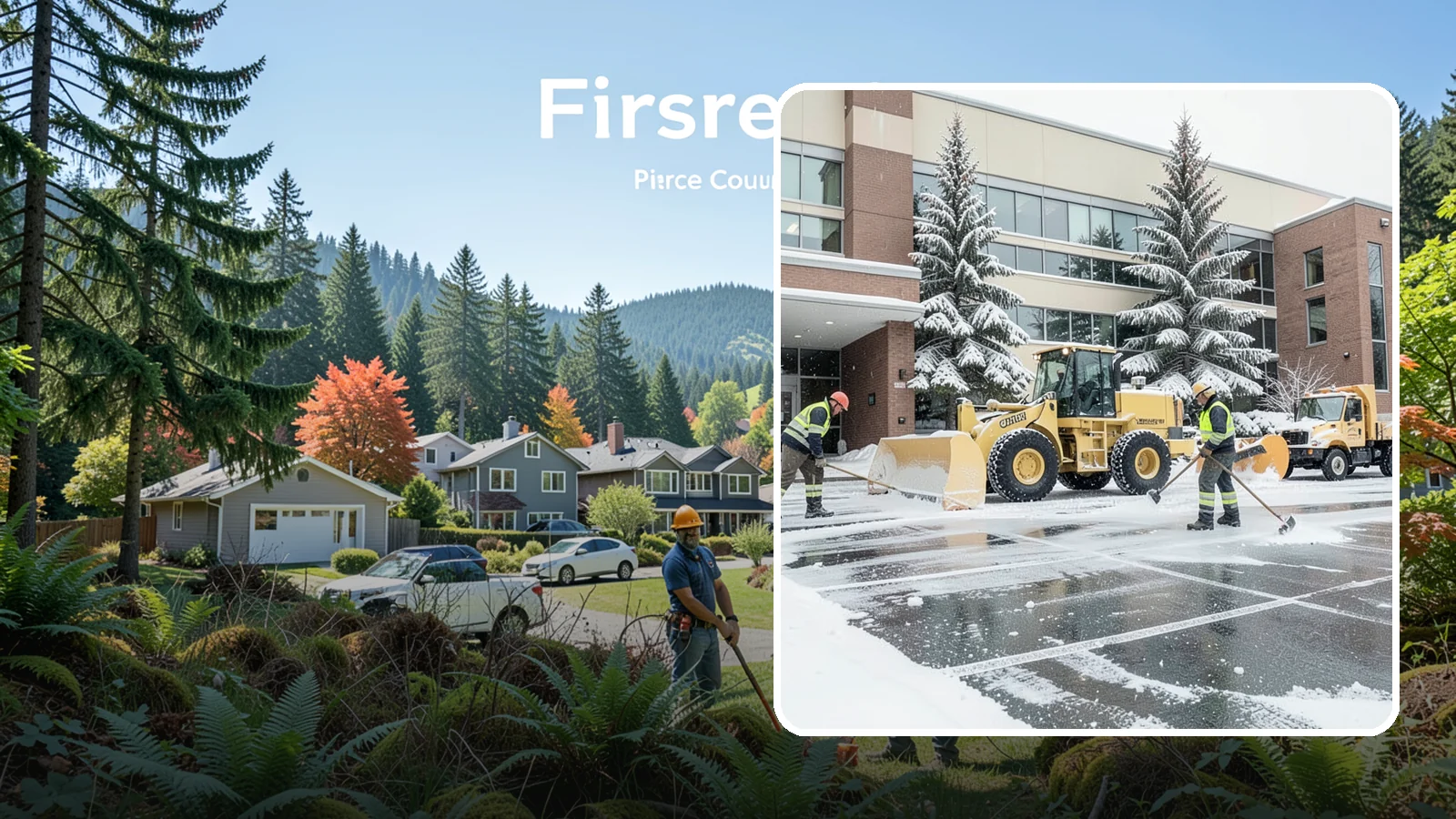 Office Building Snow Plowing in Fircrest, Pierce County, WA - We plow office building lots and entrances overnight so employees and clients arrive to clear, safe parking at opening.