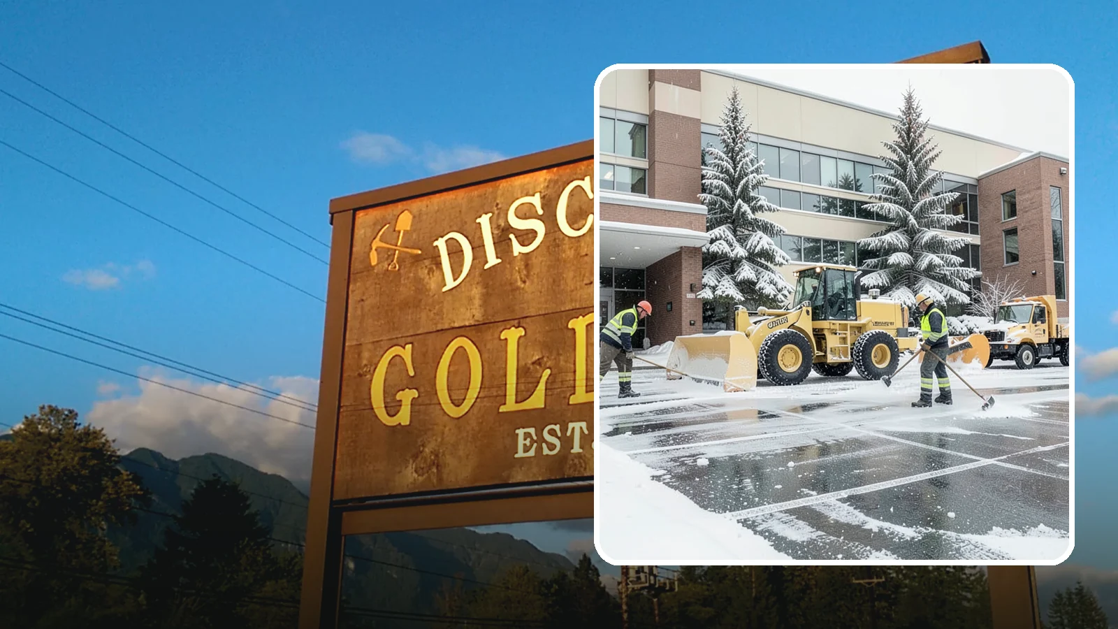 Office Building Snow Plowing in Gold Bar, Snohomish County, WA - We plow office building lots and entrances overnight so employees and clients arrive to clear, safe parking at opening.
