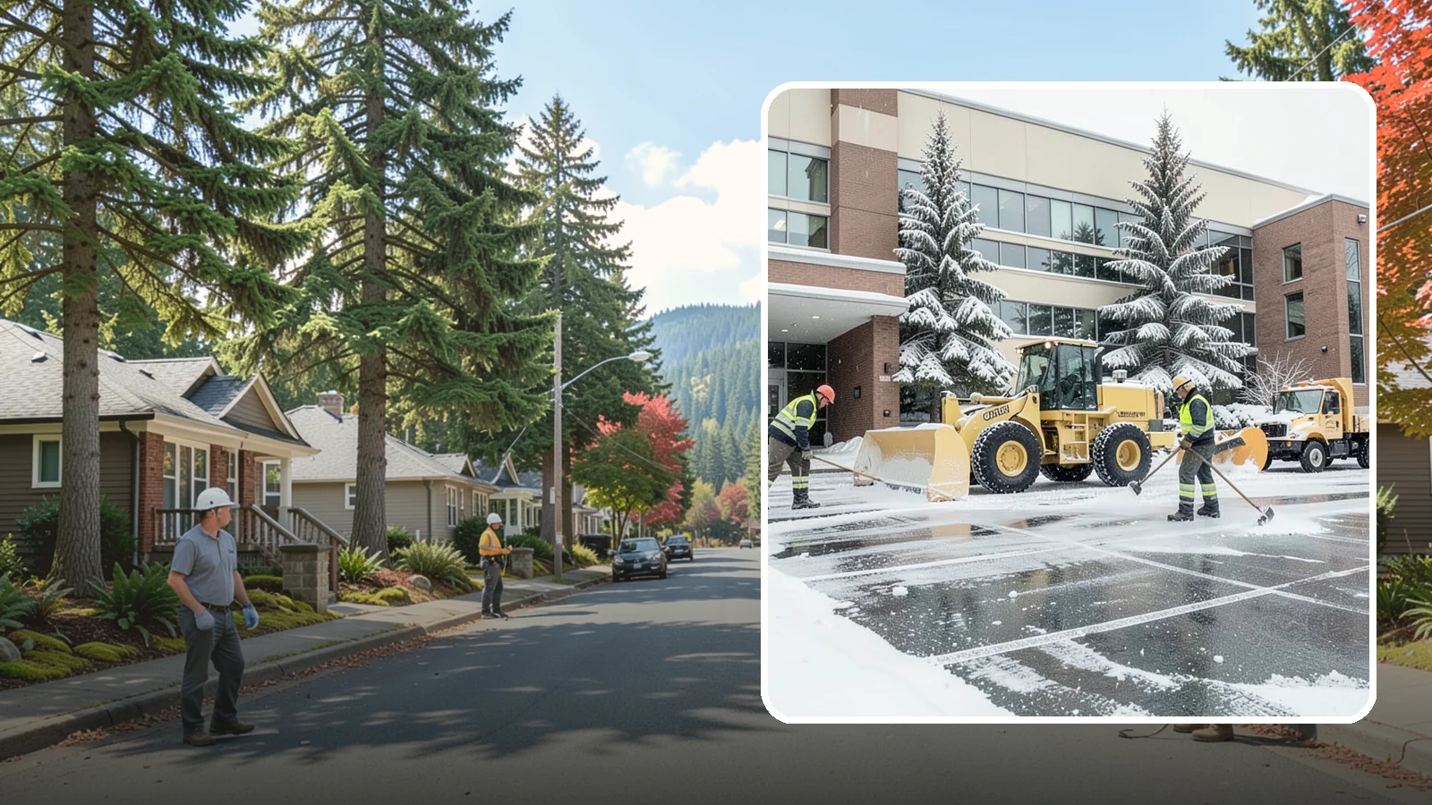 Office Building Snow Plowing in Hunts Point, King County, WA - We plow office building lots and entrances overnight so employees and clients arrive to clear, safe parking at opening.