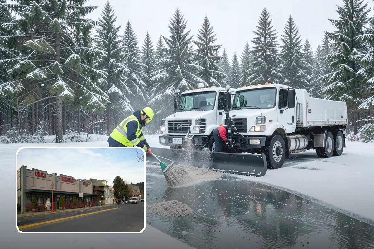 Office Building Snow Plowing in Issaquah, King County, WA - Lots and entrances cleared before the morning arrival window