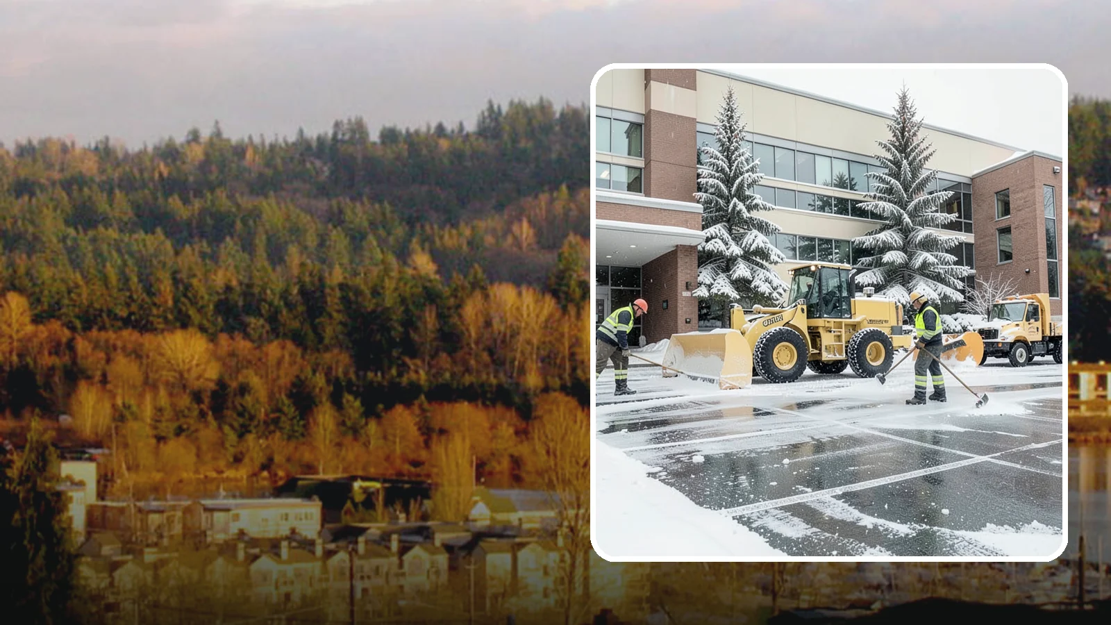 Office Building Snow Plowing in Kenmore, King County, WA - We plow office building lots and entrances overnight so employees and clients arrive to clear, safe parking at opening.