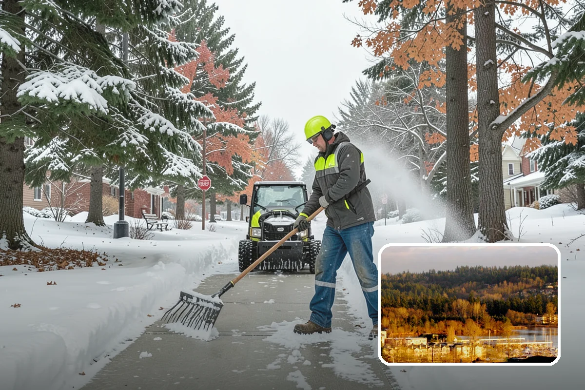 Office Building Snow Plowing in Kenmore, King County, WA - Lots and entrances cleared before the morning arrival window