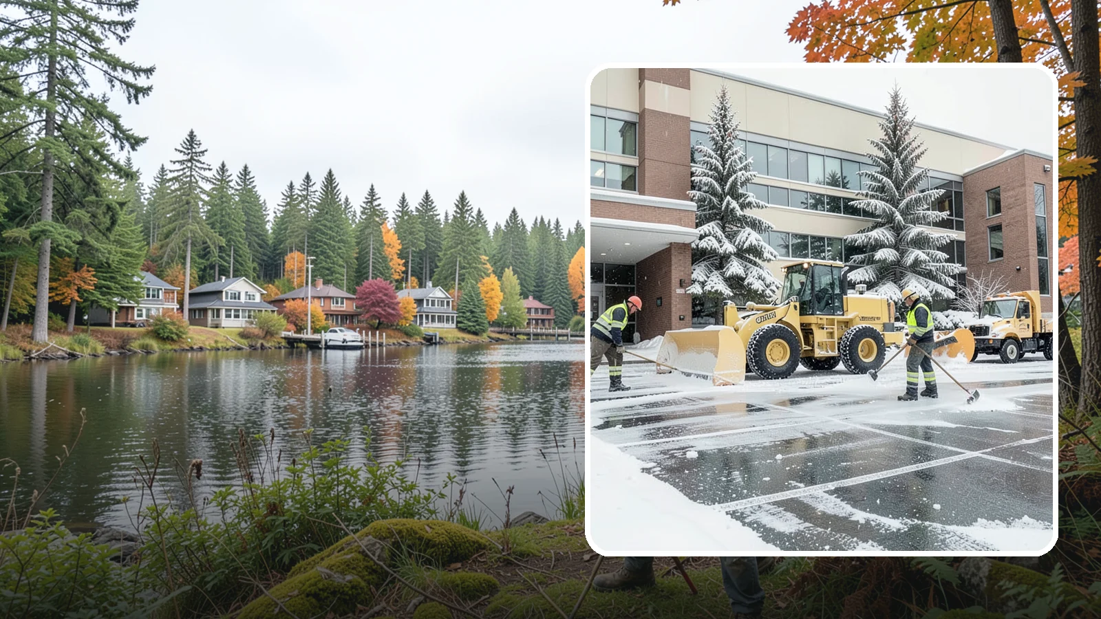 Office Building Snow Plowing in La Conner, Skagit County, WA - We plow office building lots and entrances overnight so employees and clients arrive to clear, safe parking at opening.
