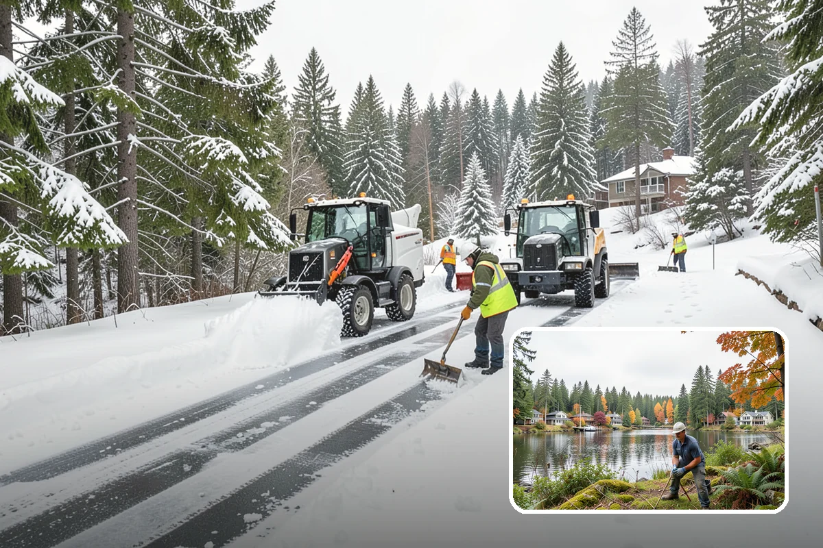 Office Building Snow Plowing in La Conner, Skagit County, WA - Lots and entrances cleared before the morning arrival window