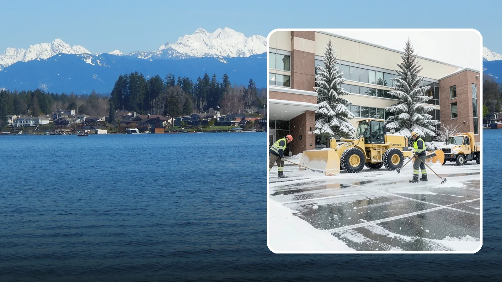 Office Building Snow Plowing in Lake Stevens, Snohomish County, WA - We plow office building lots and entrances overnight so employees and clients arrive to clear, safe parking at opening.