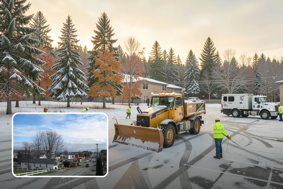 Office Building Snow Plowing in Langley, Island County, WA - Lots and entrances cleared before the morning arrival window