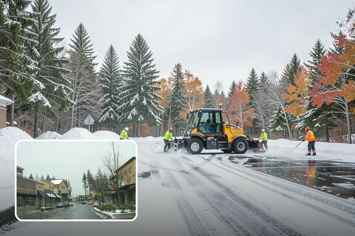 Office Building Snow Plowing in Mill Creek, Snohomish County, WA - Lots and entrances cleared before the morning arrival window