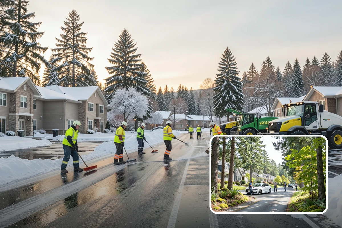 Office Building Snow Plowing in Normandy Park, King County, WA - Lots and entrances cleared before the morning arrival window