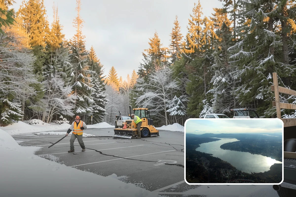 Office Building Snow Plowing in Sammamish, King County, WA - Lots and entrances cleared before the morning arrival window